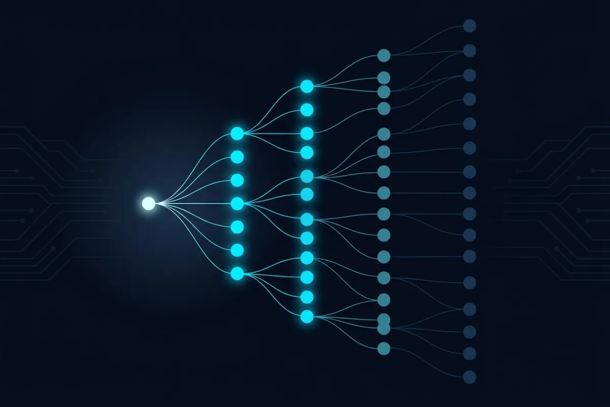 Abstract geometric illustration of Entra ID directory objects linked together as an attack map